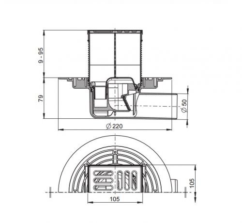 APV1321 Сливной трап 105 × 105/50, подводка – боковая, решетка – нержавеющая сталь, гидрозатвор – ко Alca Plast в Геленджике